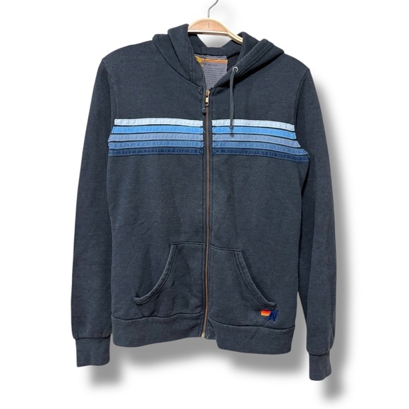 Aviator Nation Charcoal Hoodie with Blue Stripes Size Small - Picture 1 of 3